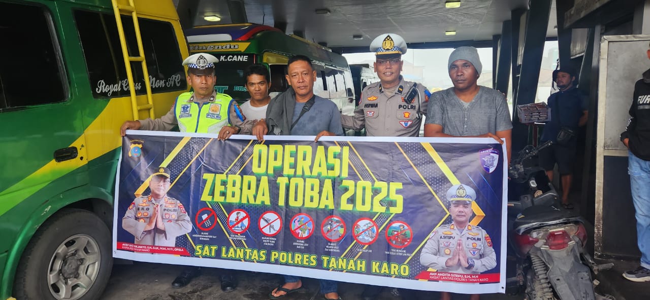 Gelar Sosialisasi..!! Satgas Preemtif Operasi Zebra Toba 2025 Polres Tanah Karo Datangi Terminal Kabanjahe..!!