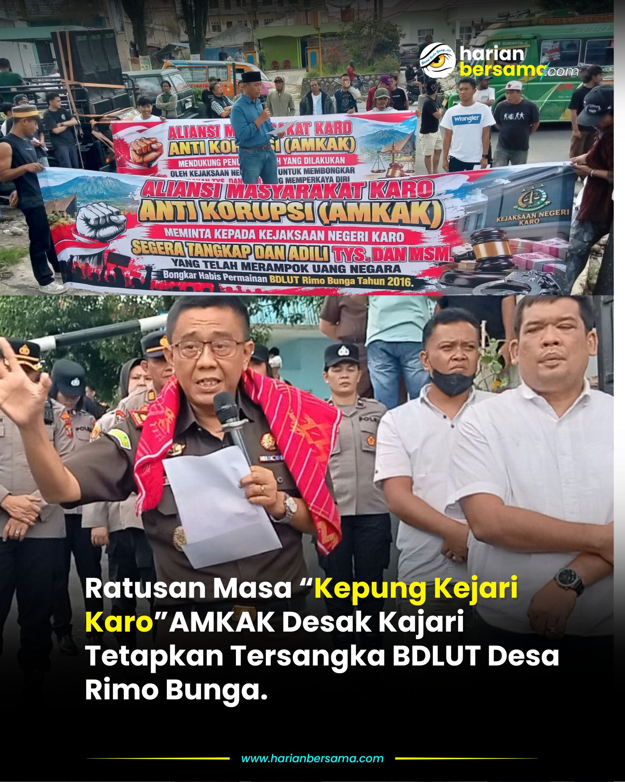 Kejari Karo “Diserbu” Massa..!! AMKAK Desak Penetapan Tersangka Dugaan Korupsi BDLUT Desa Rimo Bunga..!!