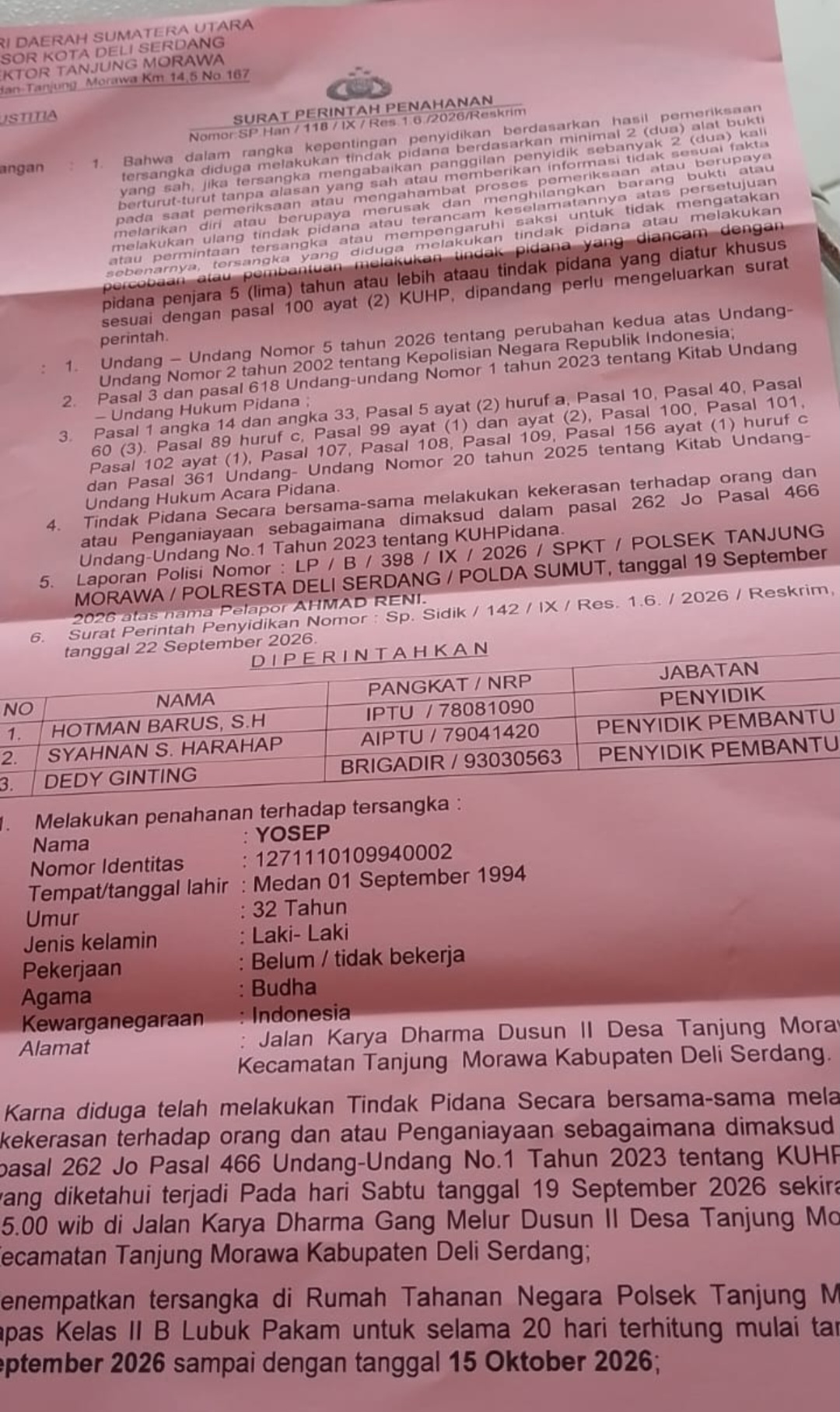 Gawatt..!! Pertahankan Sepeda Motor dari Pencuri, Yosep Malah Jadi Tersangka dan Ditahan Polsek Tanjung Morawa..!!